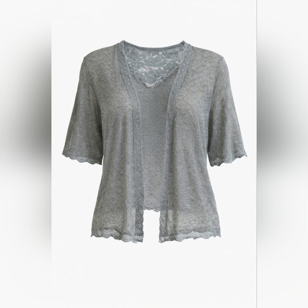 POL Lace Back Knit Open Front Vest Cardigan Boho Cottagecore Small